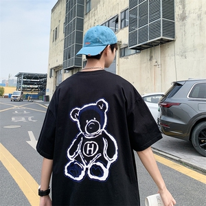 大码纯短袖t恤男夏季2023新款小熊前后印花打底衫男装TX312-P30图片