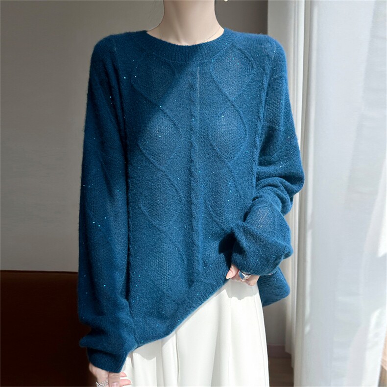 2025年秋季长袖圆领时尚百搭通勤麻花羊绒衫，女装羊绒衫，多娇羊绒
