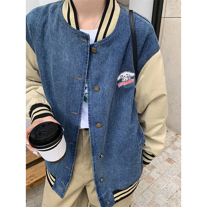 美式复古休闲夹棉牛仔外套女春秋季宽松百搭bf慵懒风棒球服夹克潮,女装牛仔外套,天使之佳话