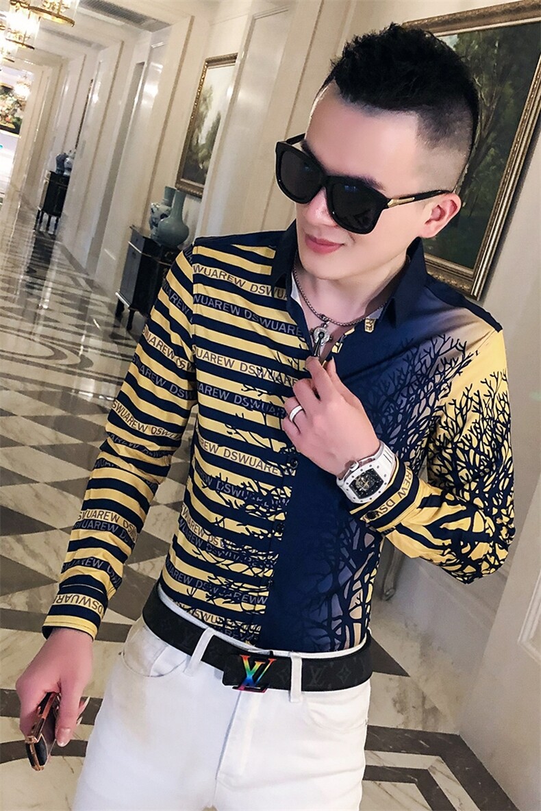 2021春秋衬衫社会男长袖上衣印花男装韩版修身四季潮流衬衣Q606-P55,男装衬衫,星座419（原A233）