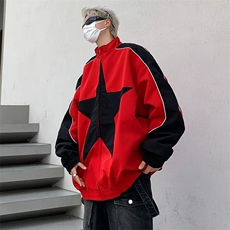 美式小众拼色星星冲锋衣ins男女宽松设计感棒球服嘻哈夹克外套，男装夹克，星座716-2