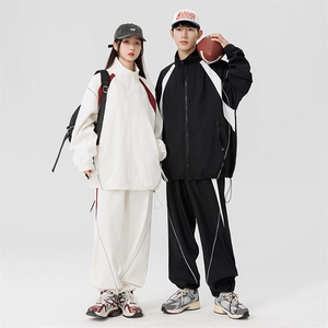 港风青少年情侣运动宽松拼接长袖夹克休闲裤套装TZ92 P90图片