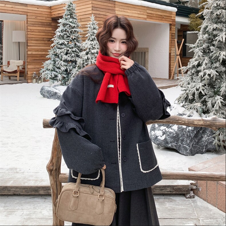 木耳边拼毛呢花边羽绒内胆90绒羽绒服2C239-112-P275-K408,女装羽绒服,2C239