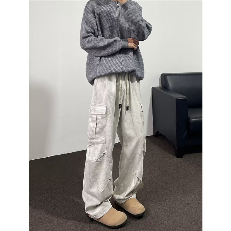 宽松型秋季做旧扎染弯刀伞兵裤男 B0047 P70图片