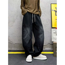 高品质秋季弯刀裤牛仔拼接扎染阔腿休闲拖地裤男长裤K5205-P65，男装休闲裤，电商A009A（原A058A）