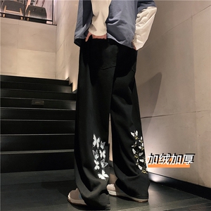 k1009J-p65-控88 M-5XL 水晶绒加绒黄泥色港风高阶宽松牛仔裤微喇图片