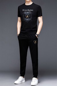 YS-X338夏季男式短袖长裤短裤三件套运动休闲套头修身T恤套装P132图片