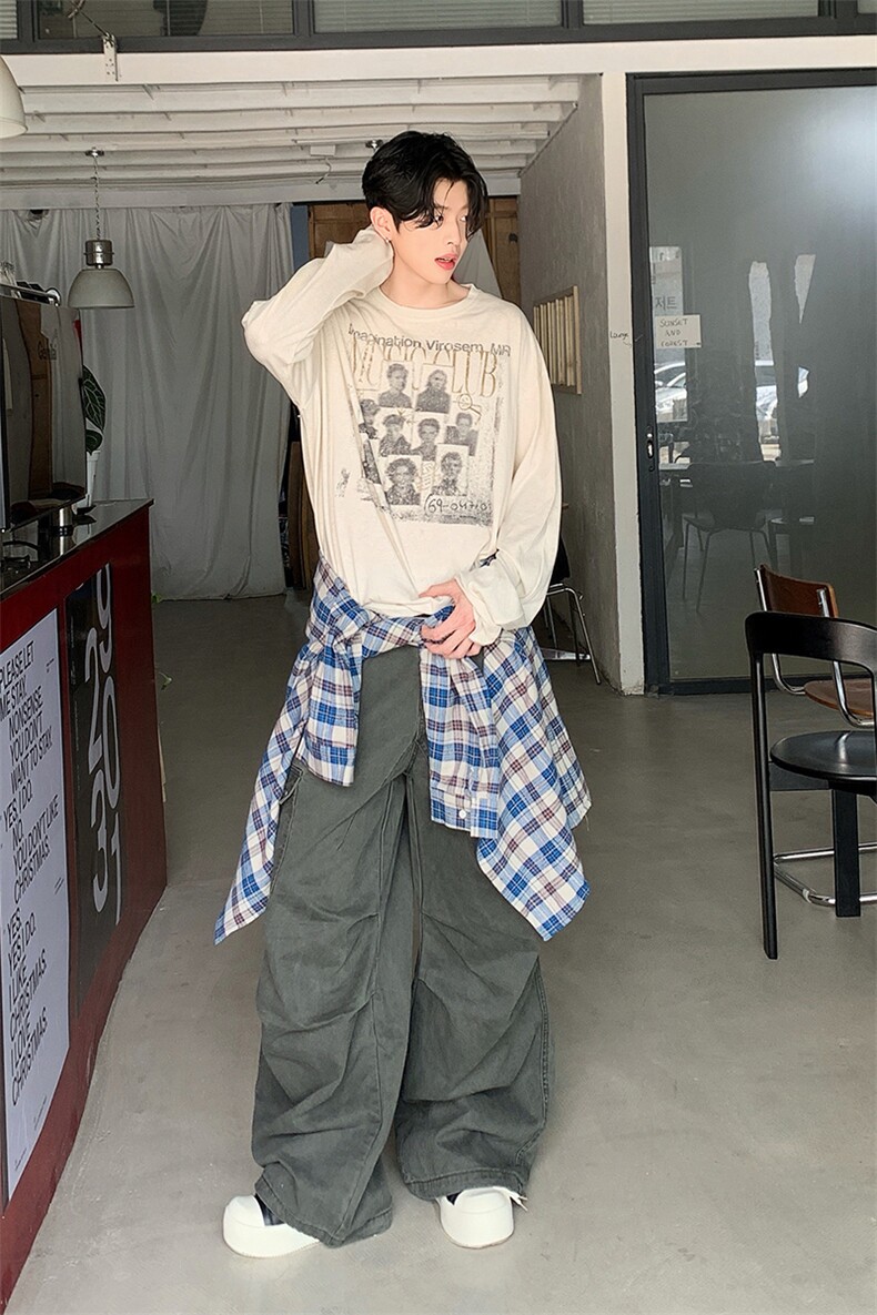 美式设计感多口袋工装裤男女阔腿宽松高街直筒弯刀裤YD9002-P75,男装休闲裤,星座509