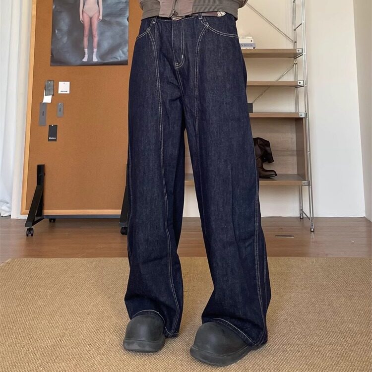 美式复古弯刀裤男小众设计感阔腿宽松痞帅原牛丹宁牛仔裤,男装牛仔裤,星座506A