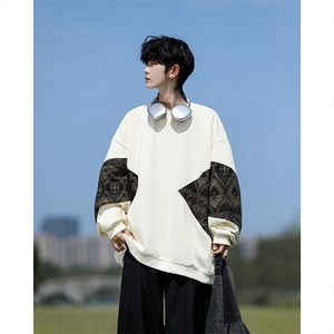8XL-M 春秋季圆领拼接撞色民族风卫衣男新款潮牌上衣服WY005P58图片
