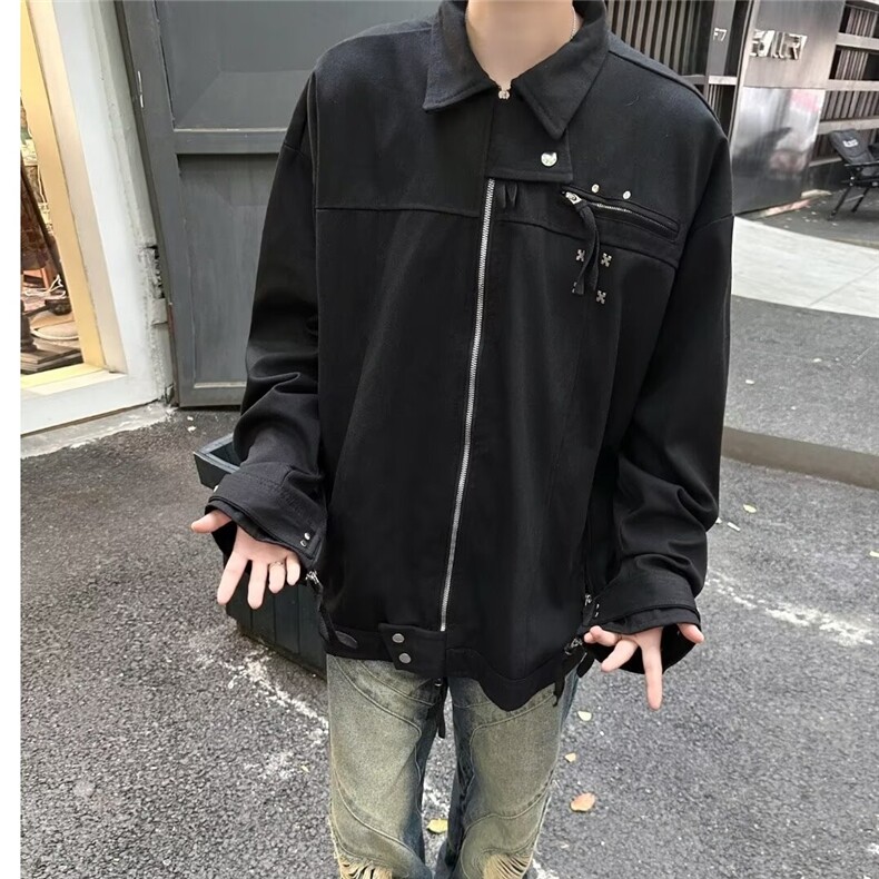 美式复古金属机能牛仔夹克外套男女宽松休闲秋季9320P73,男装工装外套,星座410-2