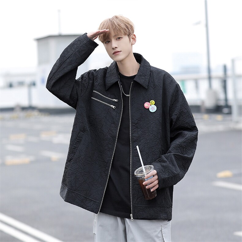 F200-P70 2024春季新款潮牌宽松休闲夹克设计翻领拉链外套男 现货图片