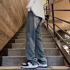 牛仔裤男春秋新款美式高街潮牌复古水洗做旧直筒休闲长裤~KZ106，男装牛仔裤，星座601-2