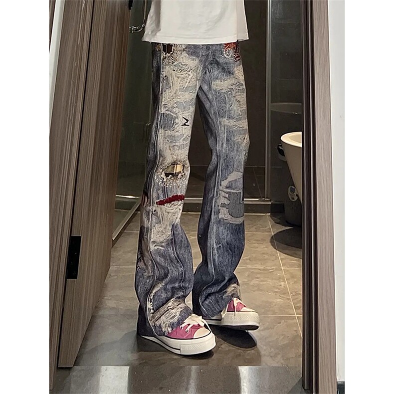 档口现货美式数码印花牛仔裤XZ610A-N4033-特P63,男装牛仔裤,星座610A