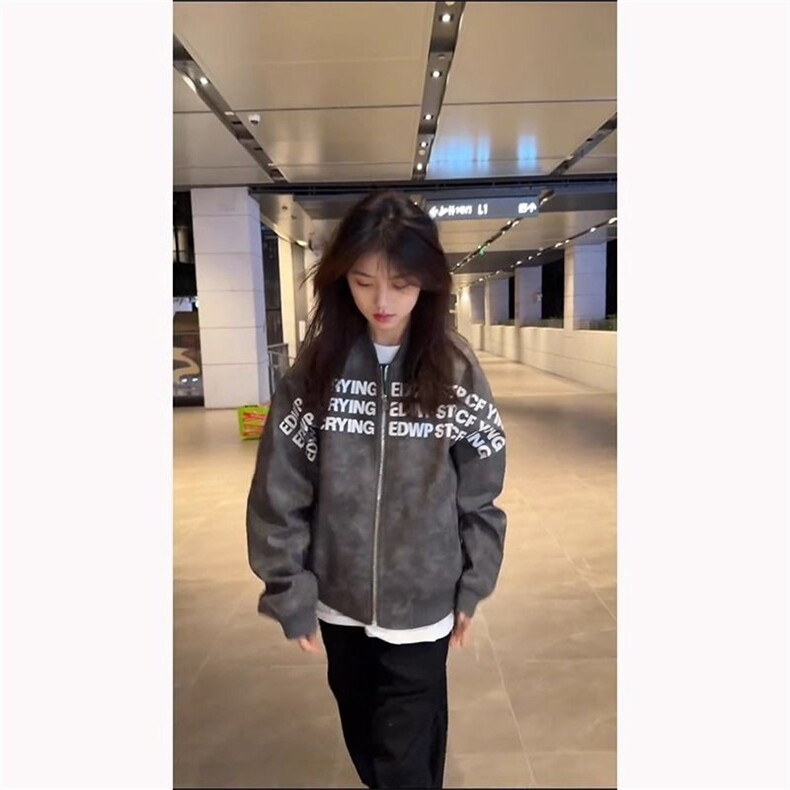 美式复古hiphop字母印花外套春秋高级感痞帅飞行夹克百搭棒球服女,男装夹克,星座1210-1