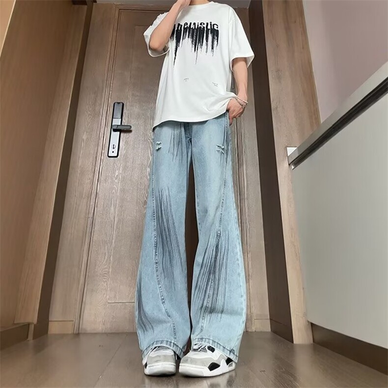 K07011-P43复古水洗蓝阔腿牛仔裤，男装牛仔裤，电商B323A