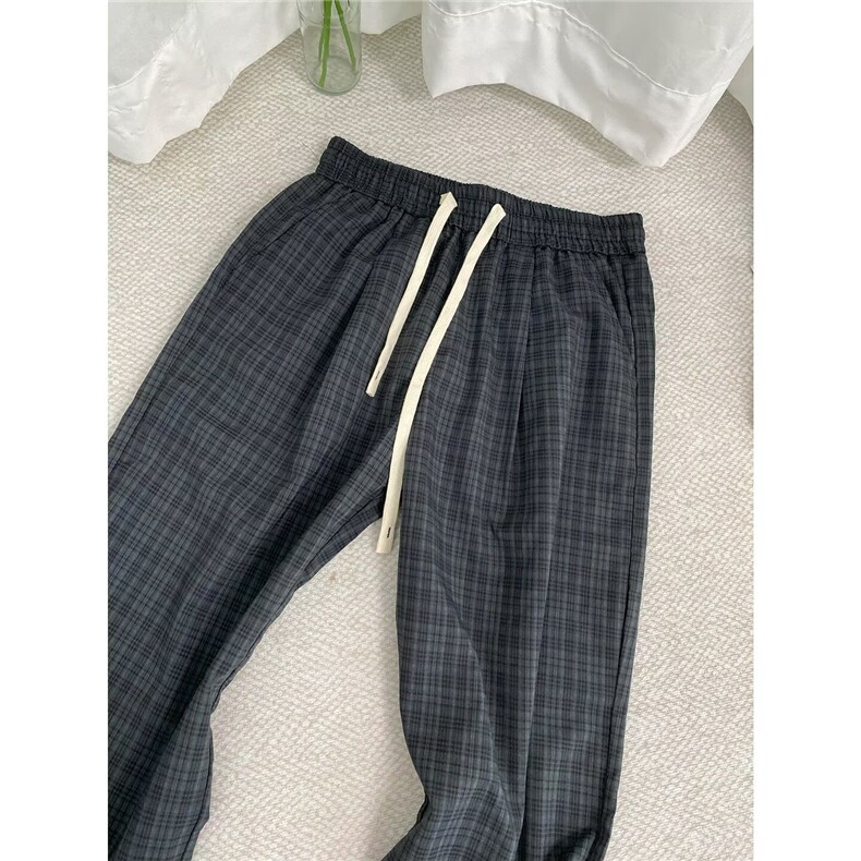 AK2206-P42美式复古格子直筒垂坠感裤小众设计感宽松阔腿裤,女装休闲裤,星座617A-2