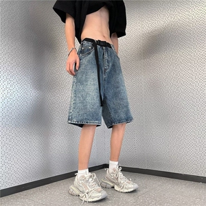 蓝牛仔短裤男夏季美式复古潮牌潮流半截休闲五分裤子RK2767-P35图片