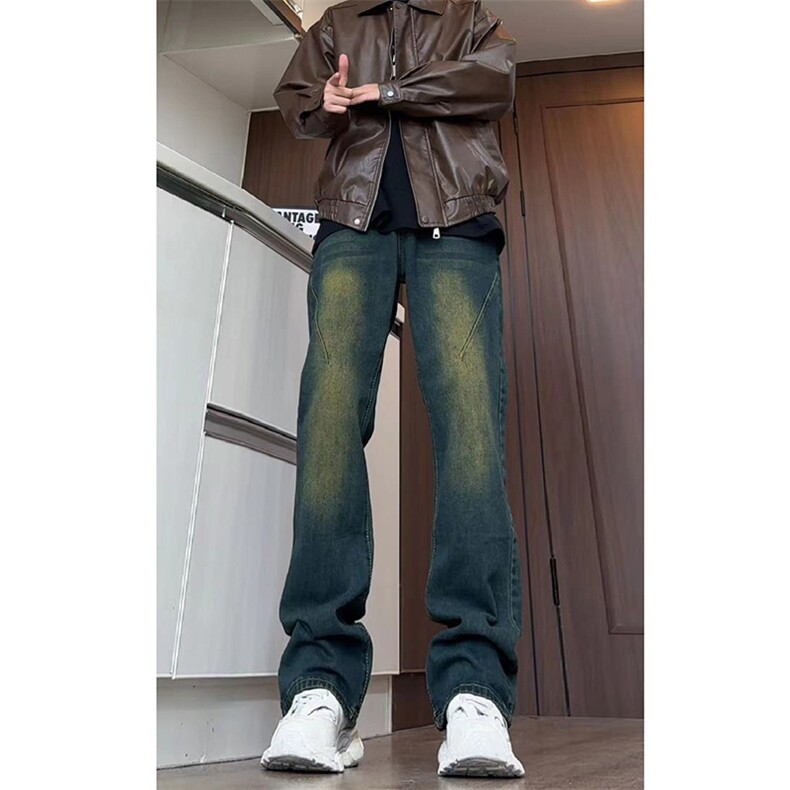 美式ins高街hiphop微喇重工艺水洗复古蓝牛仔裤货号K2322-1P55,男装牛仔裤,电商A063