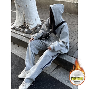 480G重磅加绒硬挺boxy男女秋冬美式高街结构双拉链开衫卫衣厚外套图片