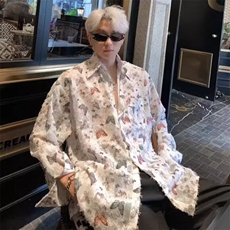 刺绣提花布设计感衬衫男复古春季高级bf衬衣休闲外套，男装衬衫，星座506A