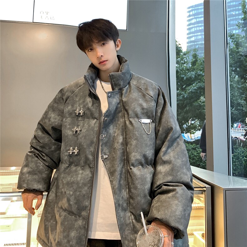 港风立领PU皮复古做旧面料金属飞机扣设计棉衣男MY77726P148控198，男装棉衣，星座227-7