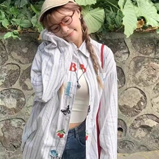 港味复古高街刺绣条纹衬衫女2025秋季新款设计感别致长袖上衣外套，男装衬衫，星座506A
