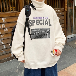 港风 秋冬高领针织宽松翻领加厚毛衣男 M6908 P65控78 JR 75图片