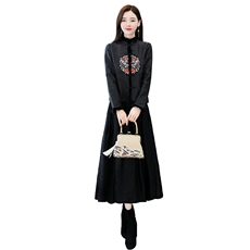 2021秋冬新款香云纱棉衣貂毛套装重工刺绣时尚百搭两套装，女装婚纱/旗袍/礼服，然然