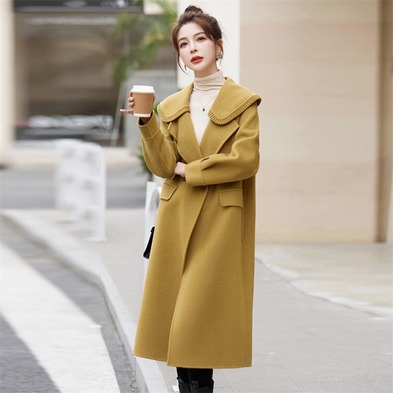 娃娃领双面羊毛大衣女2025春秋爆款高级感洋气流行长款羊毛呢外套,女装双面呢大衣,辉煌依升