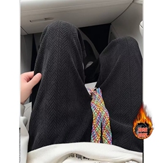 麦穗纹提花裤子男款秋冬设计感加绒加厚卫裤垂坠感直筒阔腿休闲裤，男装休闲裤，四季星座505