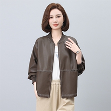 PU皮衣女短款2025年新款小个子中年妈妈时尚棒球服春秋季夹克上衣，女装皮衣，希欧阁