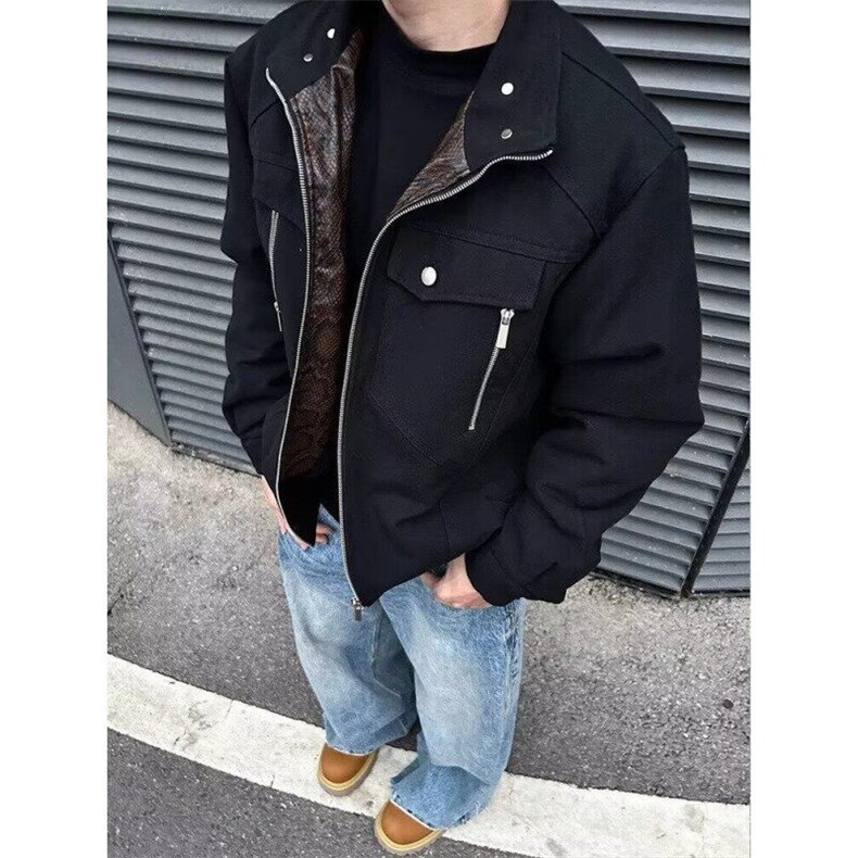 蛇年限定美式座山雕棉服男款冬季毛领剪裁解构夹克厚外套,男装夹克,星座506A