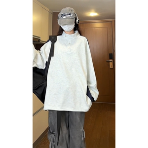 量大优 供视频 拼接排扣圆领长袖卫衣男 cp82-特p30图片