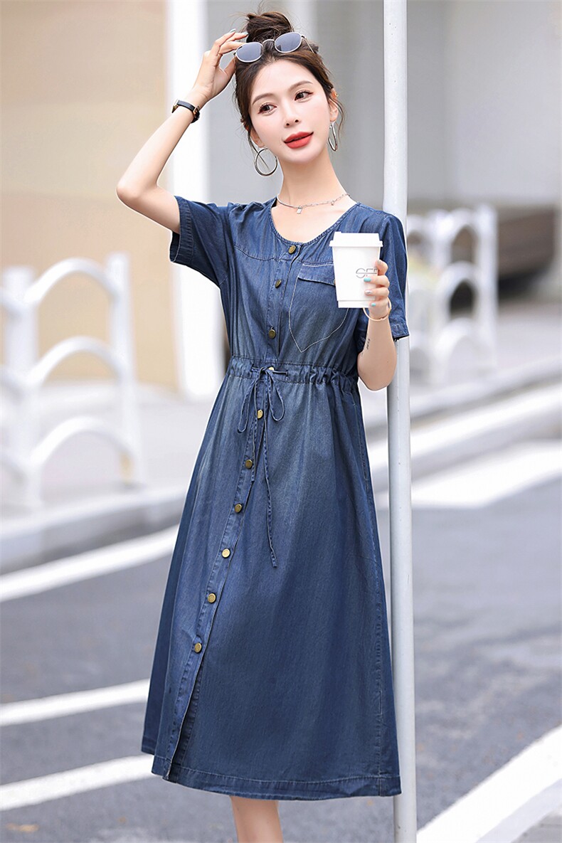 2024现货夏装新品时尚牛仔连衣裙宽松遮肉韩版女,女装连衣裙,钱塘布衣