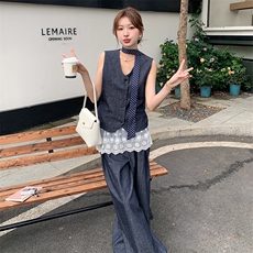 2025新款夏季！超好看牛仔两件套无袖套装，女装套装/套裙，欧黛芙妮