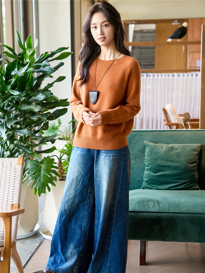 圆领100%纯山羊绒衫女高端毛衣秋冬新款高级感上衣宽松打底针织衫,女装羊绒衫,暖绒情旗舰店