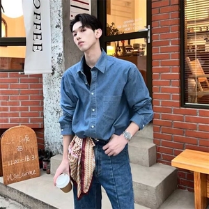 现货 牛仔衬衫男春季高级韩版潮流cleanfit上衣长袖衬衣WLC70-P45图片