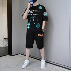 新款夏季潮流时尚T恤男装吸汗透气青少年宽松休闲套装F310P58，男装休闲套装，电商A086