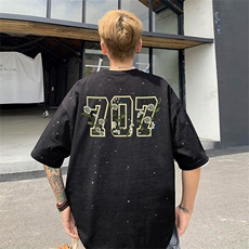 可48小时发货支持抖音得物来样二开美式满天星亮片短袖T恤MTX638，男装T恤，电商A486