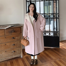 韩系甜美连帽双面羊毛大衣女2025秋冬季新款显瘦保暖长款呢子外套，女装毛呢外套，2C212