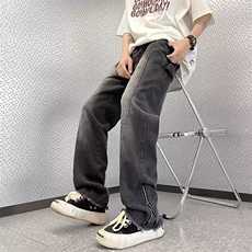 oversize美式拉链牛仔裤男女夏季修身微喇叭裤子高街vibe潮牌大码，男装牛仔裤，星座601-2