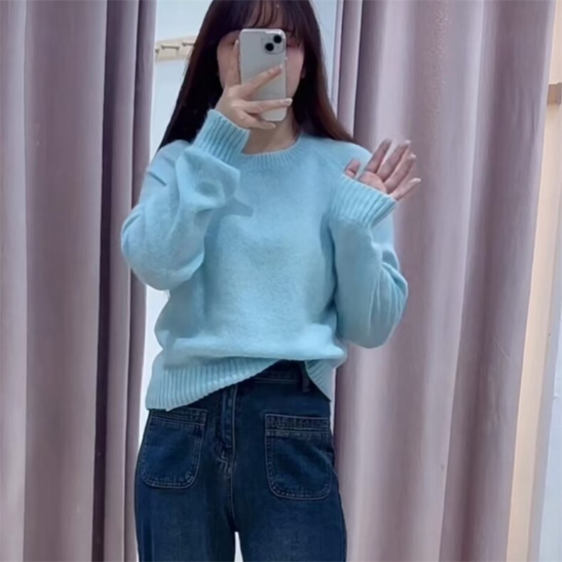 毛衣女套头秋冬宽松针织打底短款显瘦保暖羊毛衫,女装羊毛衫,旭驰羊绒