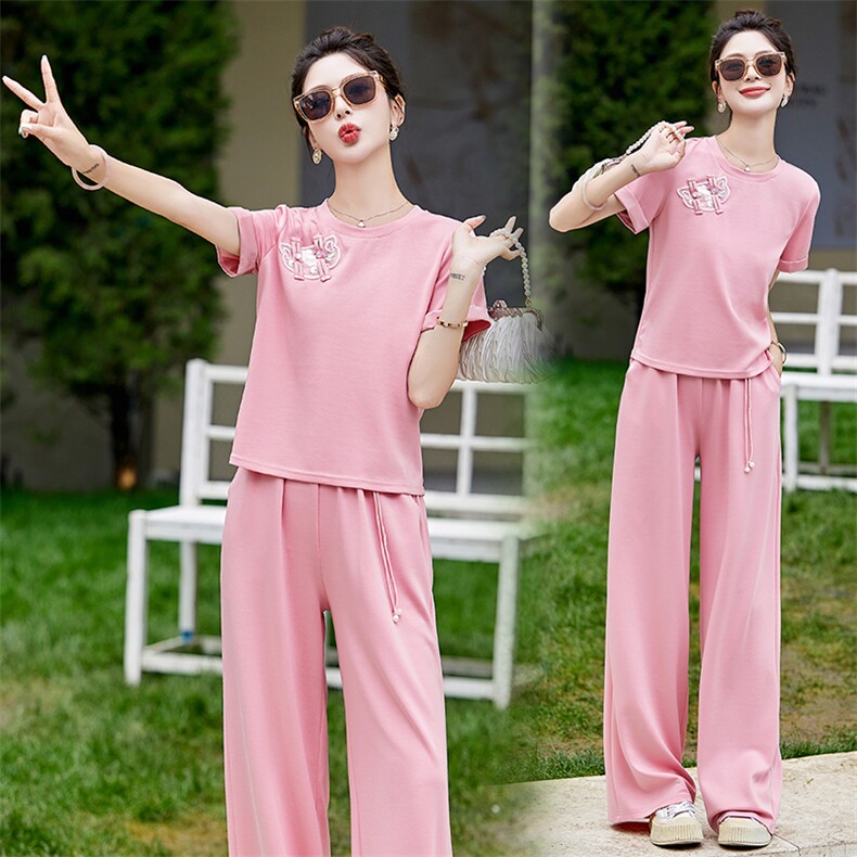 时尚天丝套装女夏新款宽松显瘦两件套休闲运动服,女装套装/套裙,灵力轩