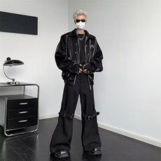 2023潮ins男短款外套时尚高级设计液态金属感拉链垫肩夹克外套，男装夹克，星座716-3