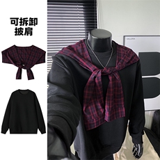 华棉420g重磅打结可拆卸披肩假两件休闲大码卫衣男W5423特P50控98，男装卫衣，电商A001-1