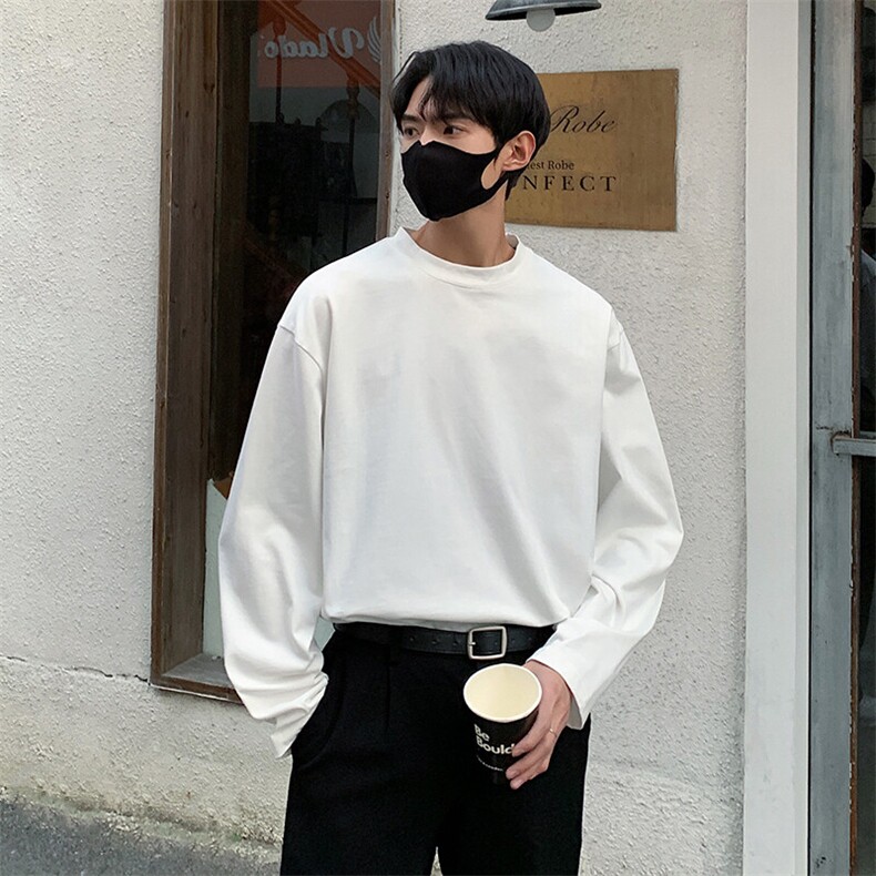 春季2025长袖T恤DS837TP17可二开港风宽松纯棉长袖大码打底衫男,男装T恤,电商A102