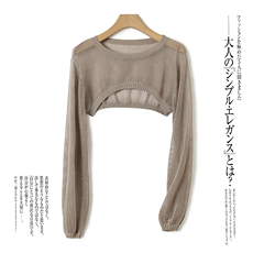 夏季天丝莱赛尔镂空防晒衫女灯笼袖短款上衣长袖空调衫披肩罩衫，女装防晒衣，阿娇羊绒