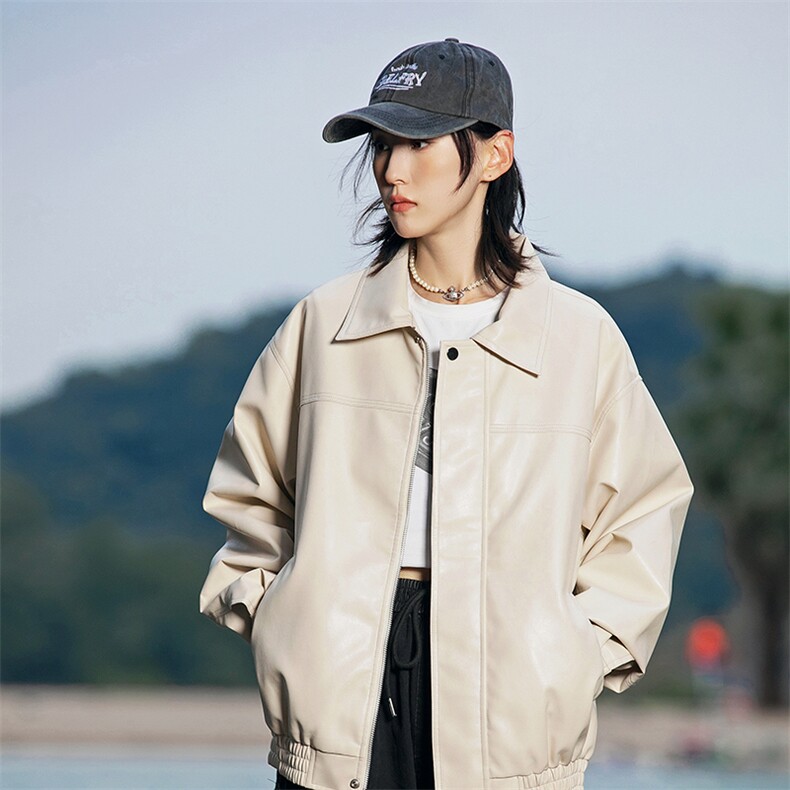 中性新款秋冬宽松工装机能微阔潮牌皮衣夹克外套A436-2555-P95,男装夹克,电商A436