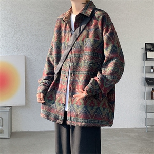 8XL-M复古大码民族风衬衫男款秋冬季加厚粗呢藏式外套CS29001P68图片